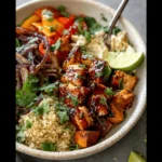 BBQ Chicken Bowl with Roasted Sweet Potatoes and Quinoa