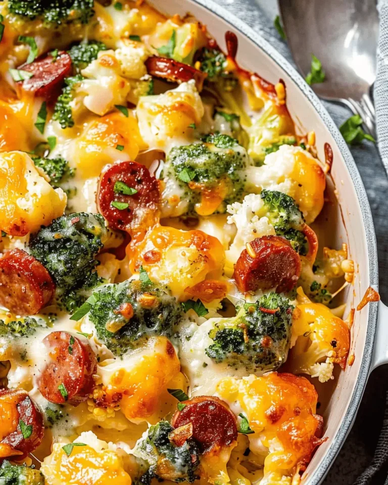 Cheesy Broccoli, Sausage and Cauliflower Casserole