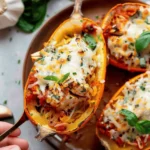 Garlic Parmesan Stuffed Spaghetti Squash with Chicken