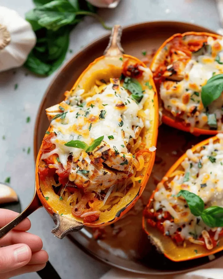 Garlic Parmesan Stuffed Spaghetti Squash with Chicken