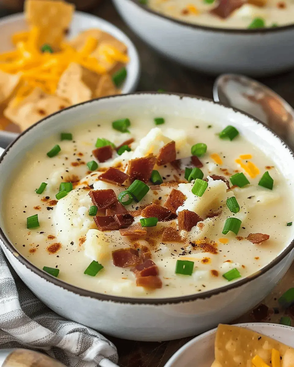 Rich Creamy Baked Potato Soup With Turkey Bacon and Chicken Ham