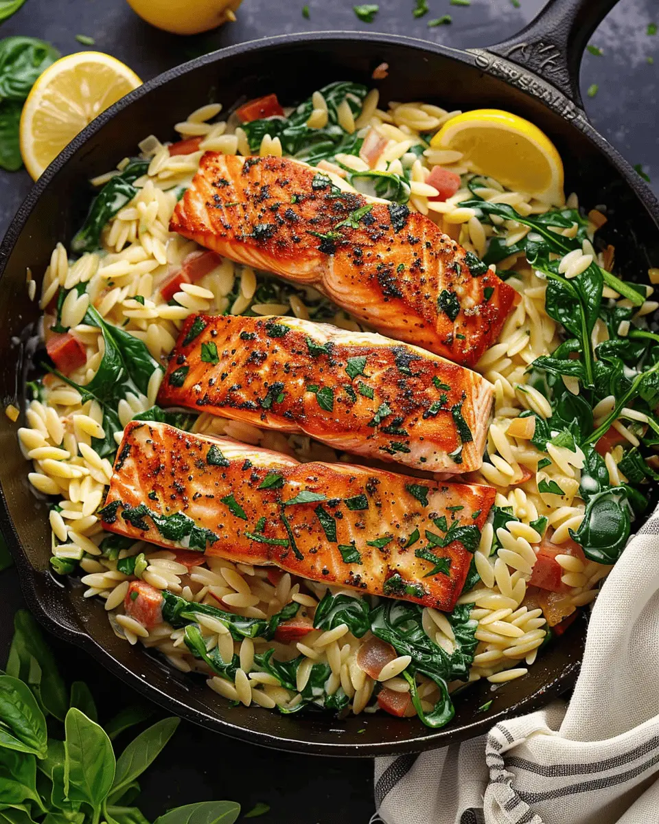Creamy One-Skillet Salmon: Easy Recipe with Orzo and Spinach