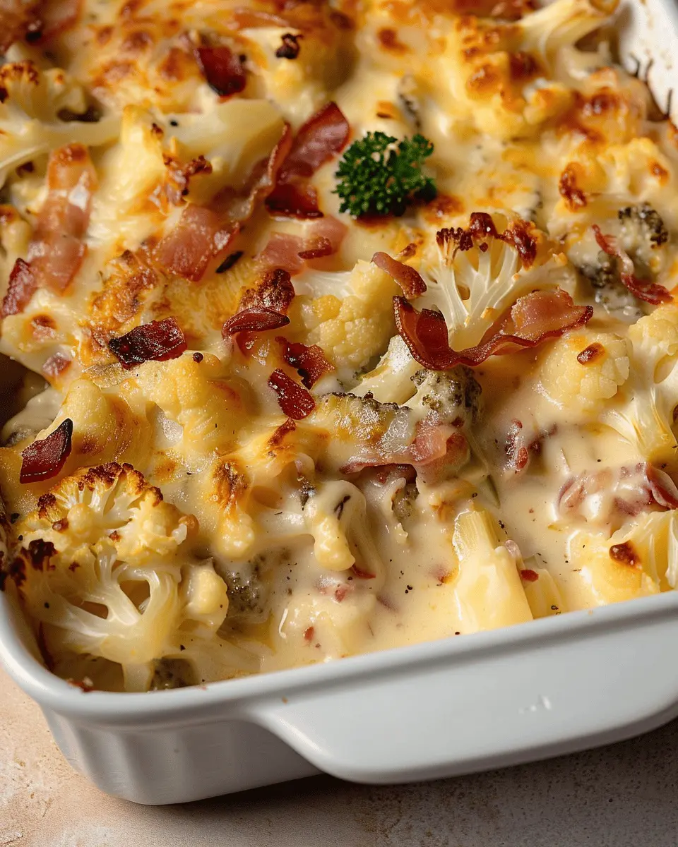 Creamy Cheesy Cauliflower Bake with Bacon