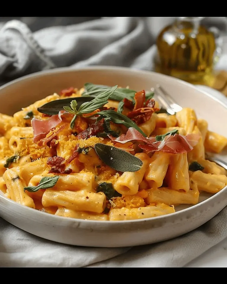 Creamy Pumpkin Alfredo Pasta with Crispy Prosciutto