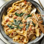 Creamy Tuscan Sausage Pasta Bake