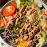Burger Salad Bowl with Special Sauce Dressing