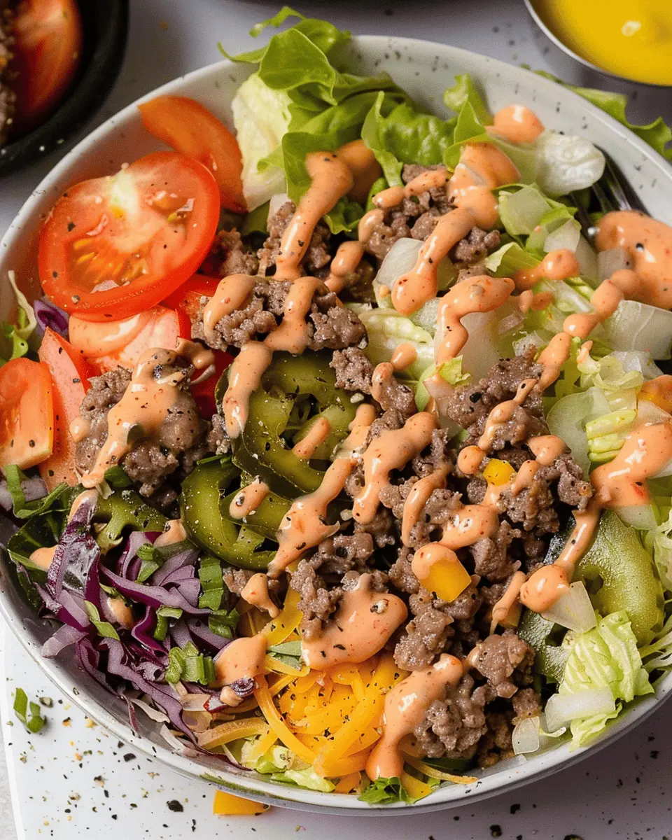 Burger Salad Bowl with Special Sauce Dressing