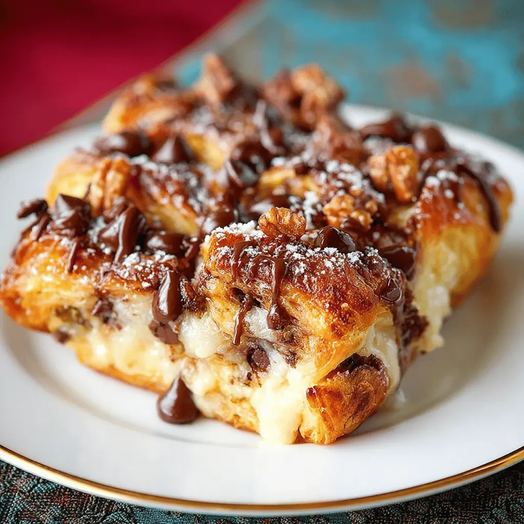 Decadent Chocolate Croissant Breakfast Bake with Turkey Bacon Delight