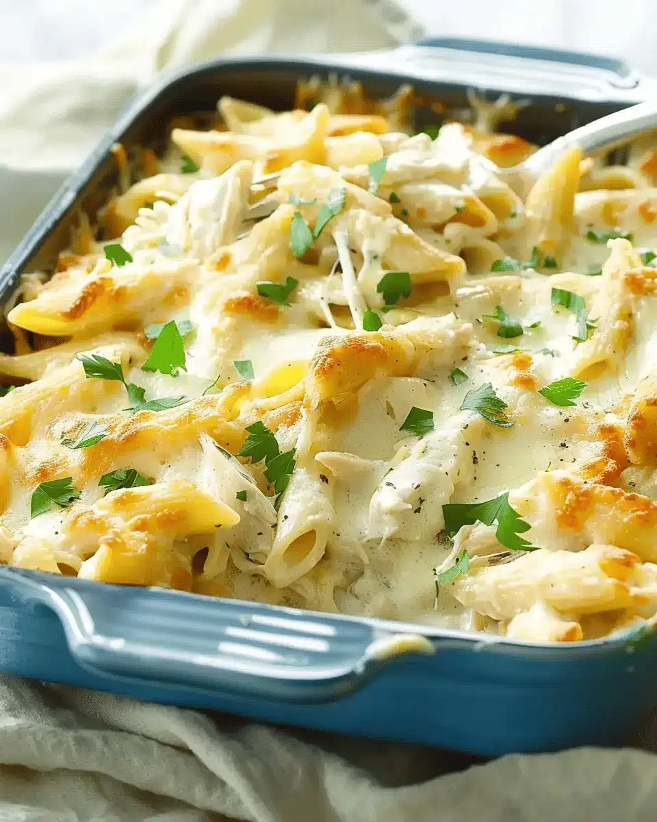 Chicken Alfredo Pasta Bake: Easy Recipe with Turkey Bacon Delight