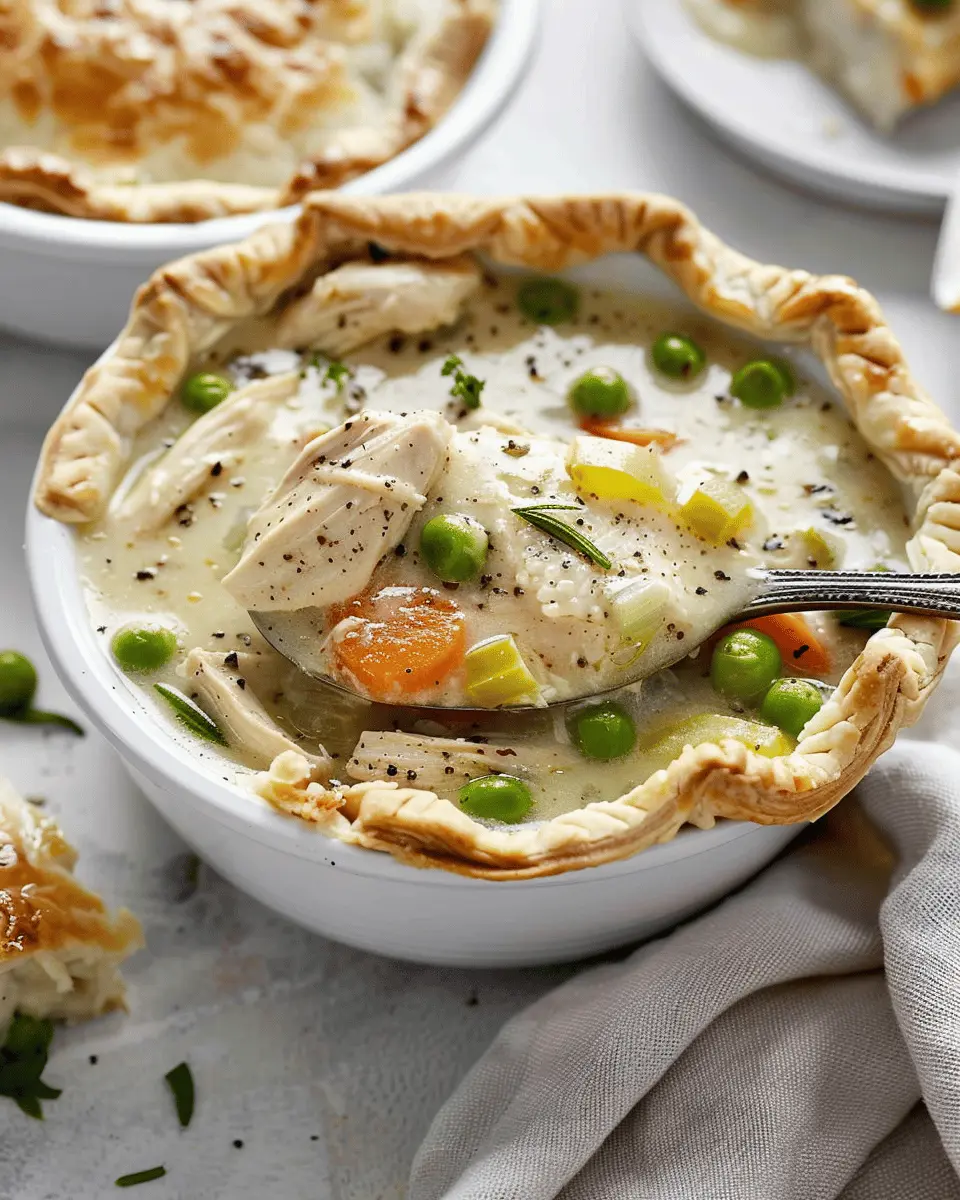 Easy Chicken Pot Pie Soup Recipe with Turkey Bacon and Chicken Ham