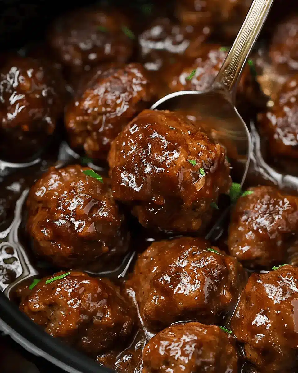 Quick Easy Slow Cooker Salisbury Steak Meatballs with Turkey Bacon