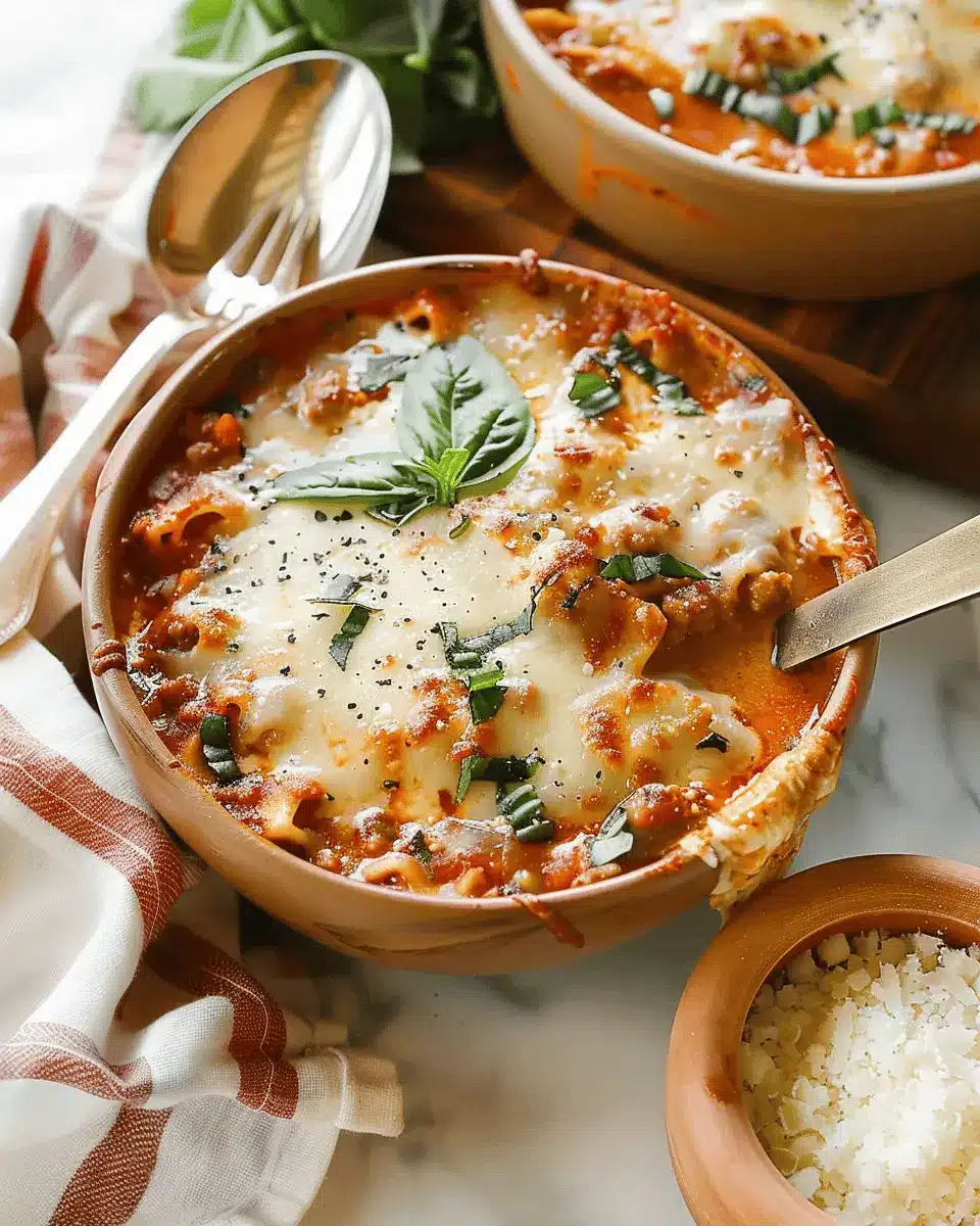 Extra Cheesy Creamy Lasagna Soup with Turkey Bacon Delight