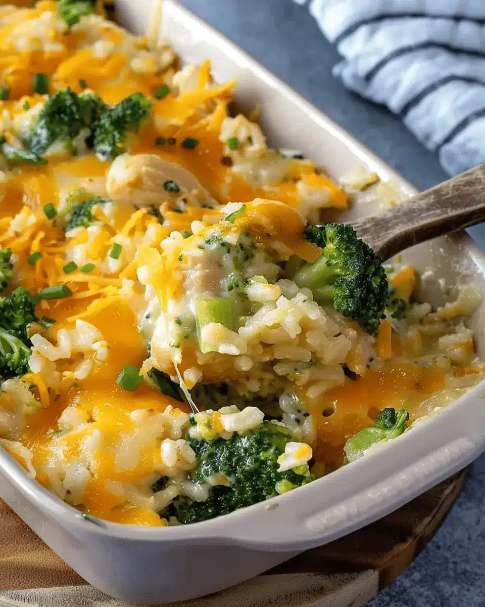 CHEESY BROCCOLI CHICKEN AND RICE CASSEROLE