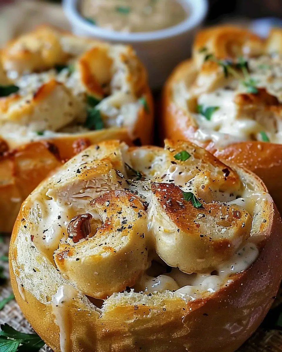 Chicken Alfredo Garlic Bread Bowls: Indulgent Comfort Food Delight