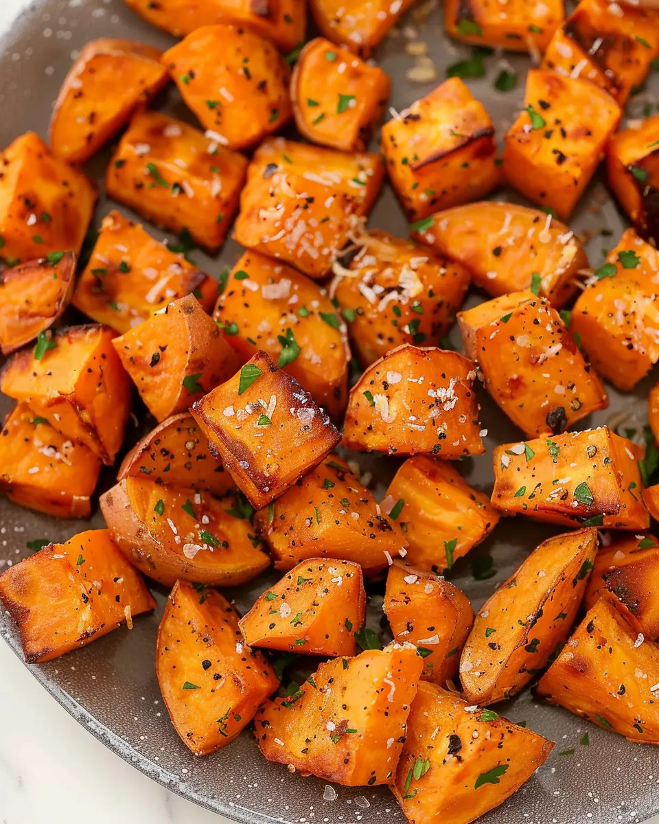 Garlic Parmesan Roasted Sweet Potatoes