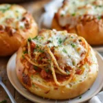 Spaghetti Garlic Bread Bowls