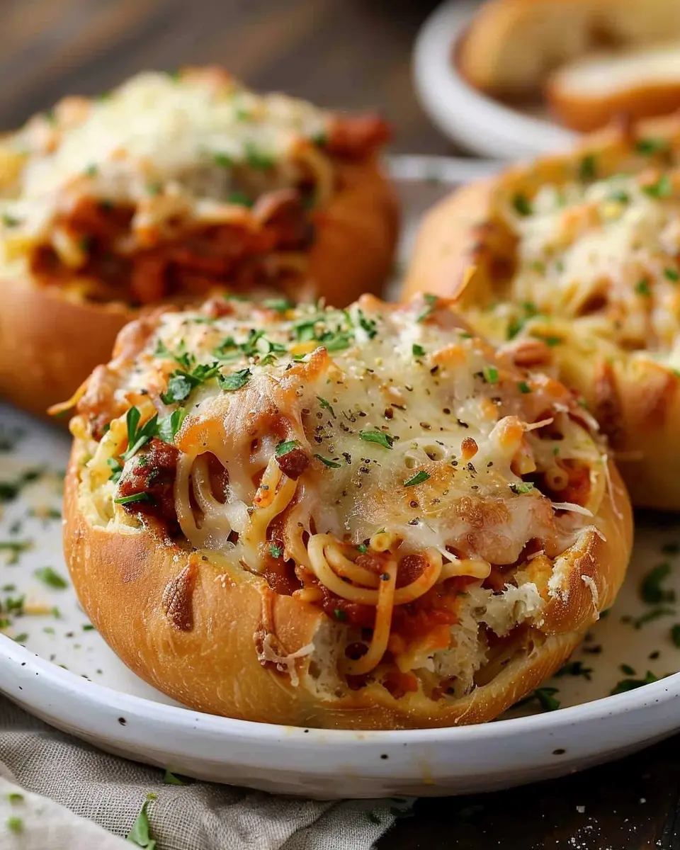 Spaghetti Garlic Bread Bowls