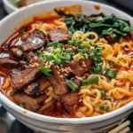 Spicy Korean Ramen with Grilled Beef & Creamy Sauce