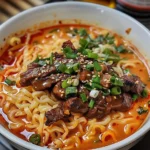 Spicy Korean Ramen with Grilled Beef & Creamy Sauce
