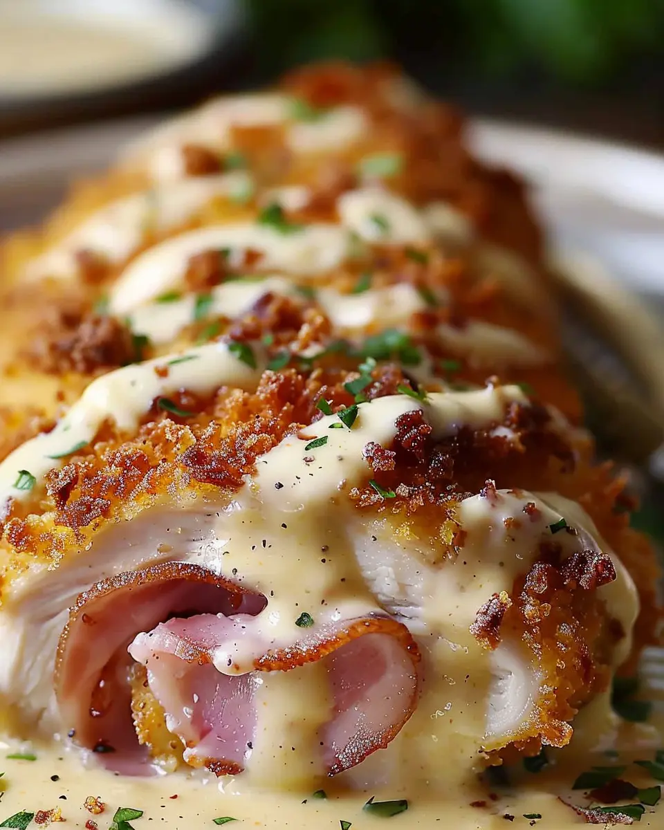 Crispy Creamy Chicken Cordon Bleu with Turkey Bacon Twist