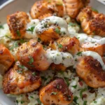 Air Fryer Salmon Bites with Garlic Cream Sauce