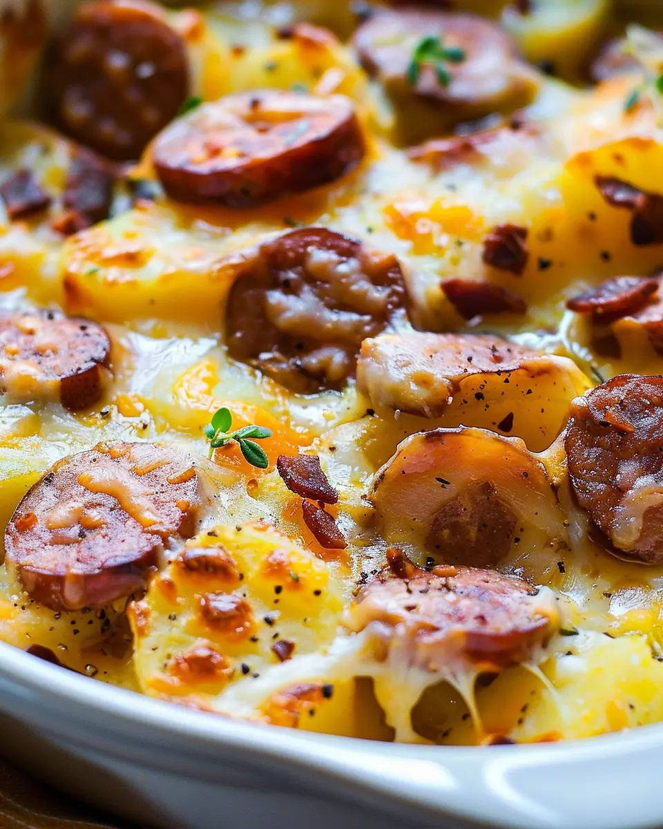 Cheesy Potatoes with Smoked Sausage