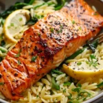 30-Minute Seared Salmon with Lemon Orzo