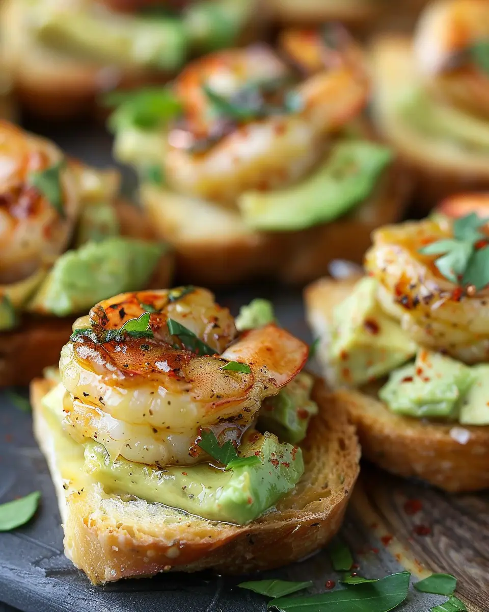 Garlic Shrimp Crostini with Avocado
