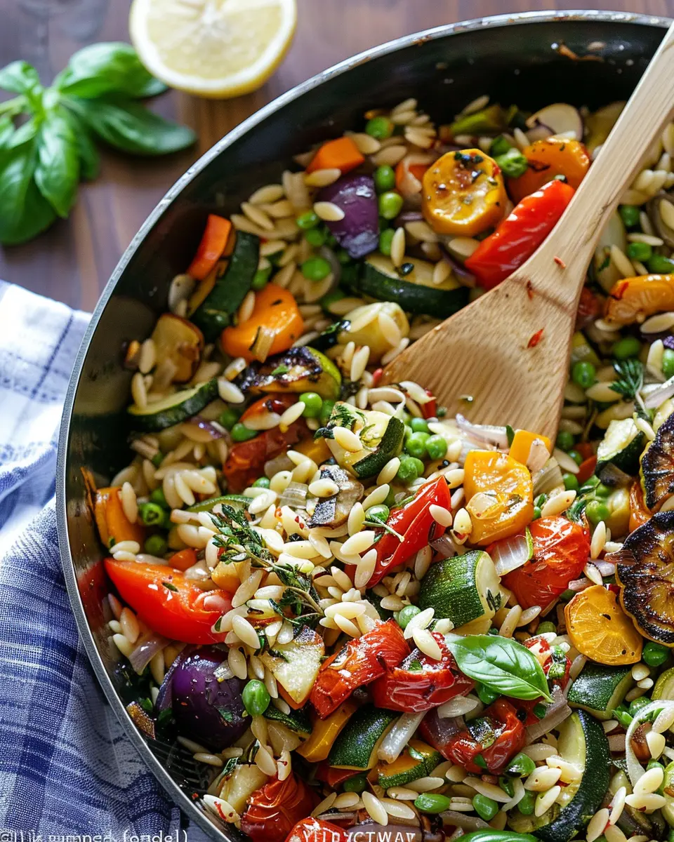 Lemon Garlic Orzo with Roasted Vegetables