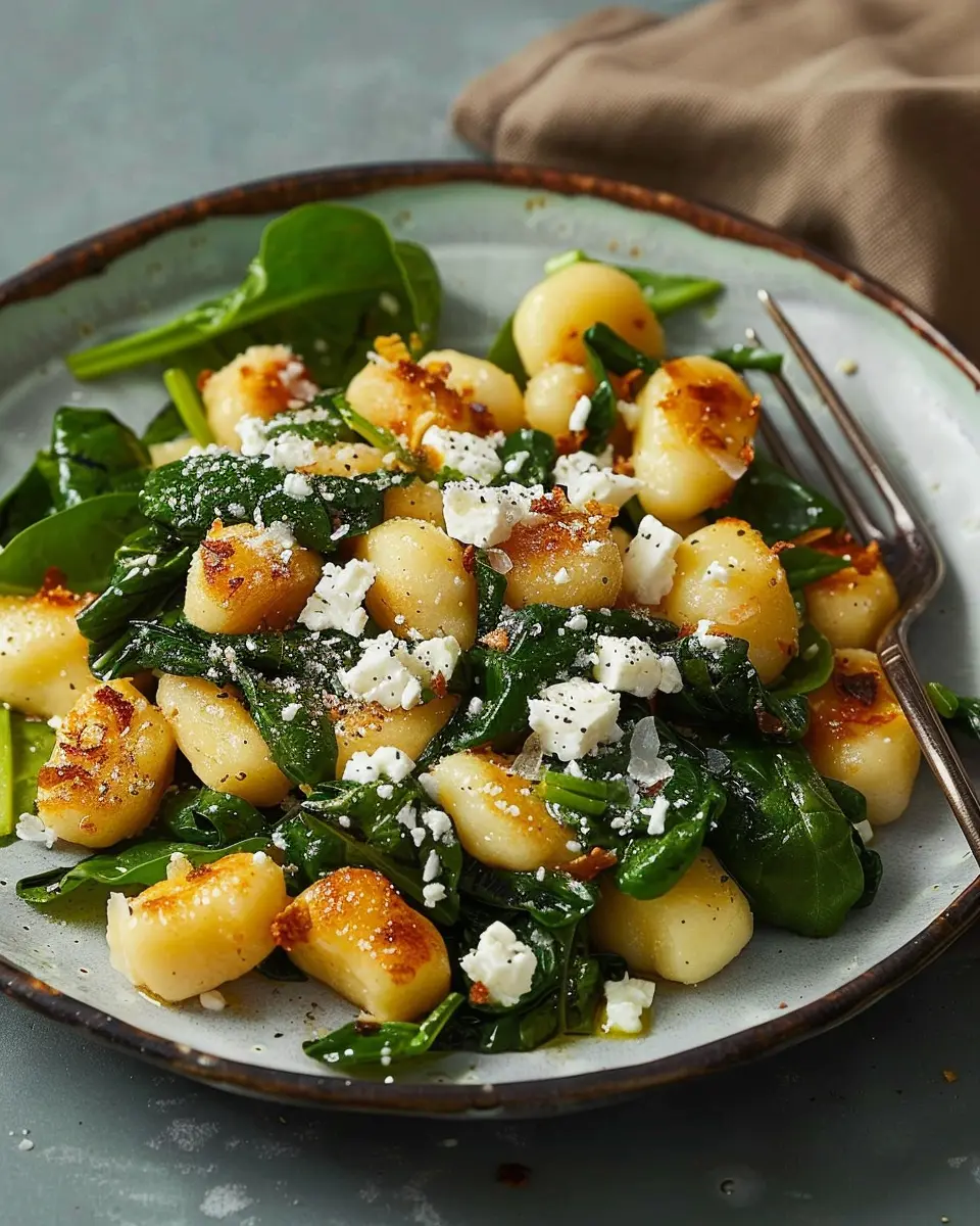 Crispy Gnocchi With Spinach and Feta