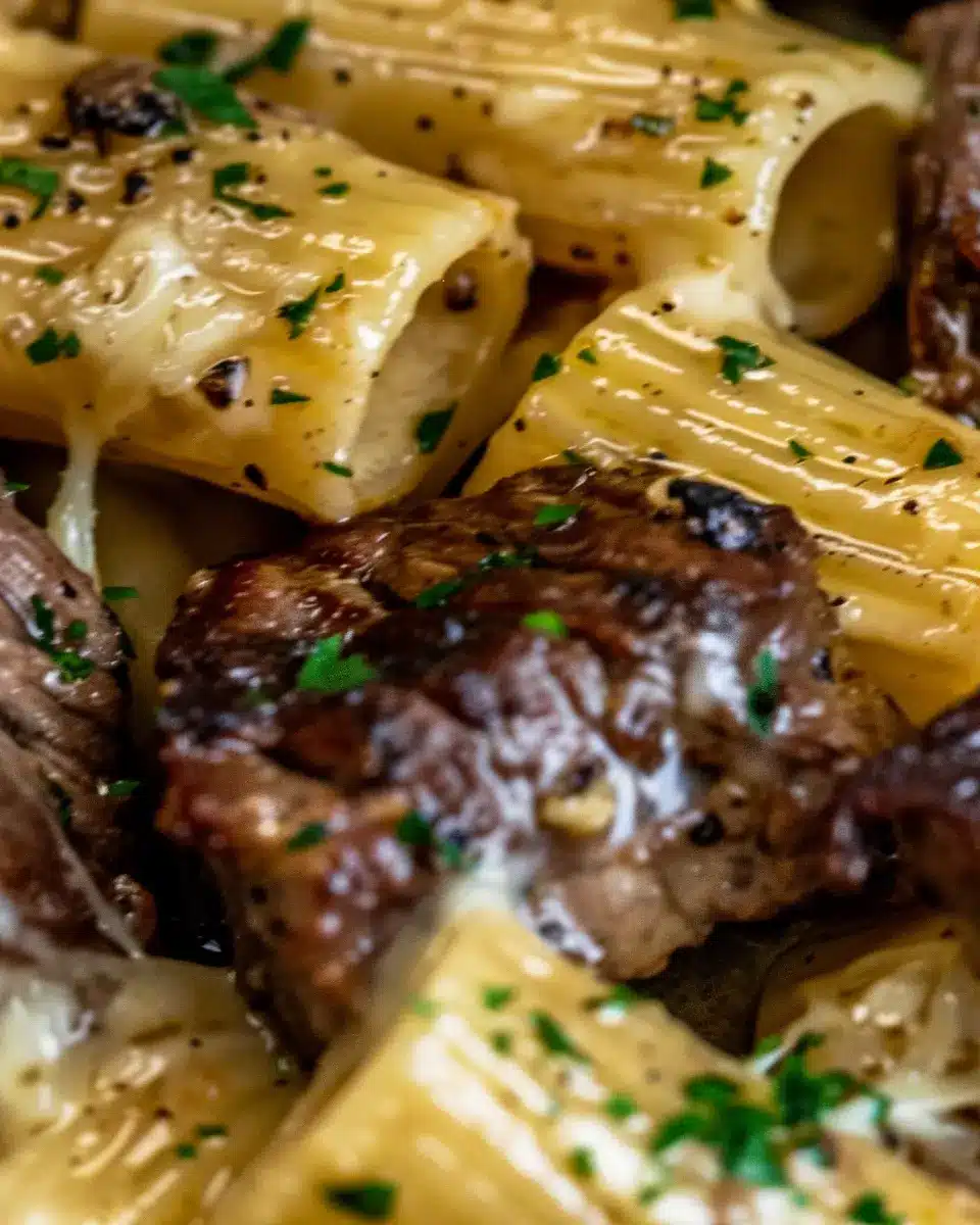 Garlic Butter Steak Tips: Indulgent Cheesy Rigatoni Delight