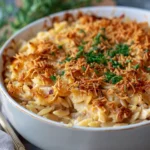 French Onion Chicken Orzo Casserole