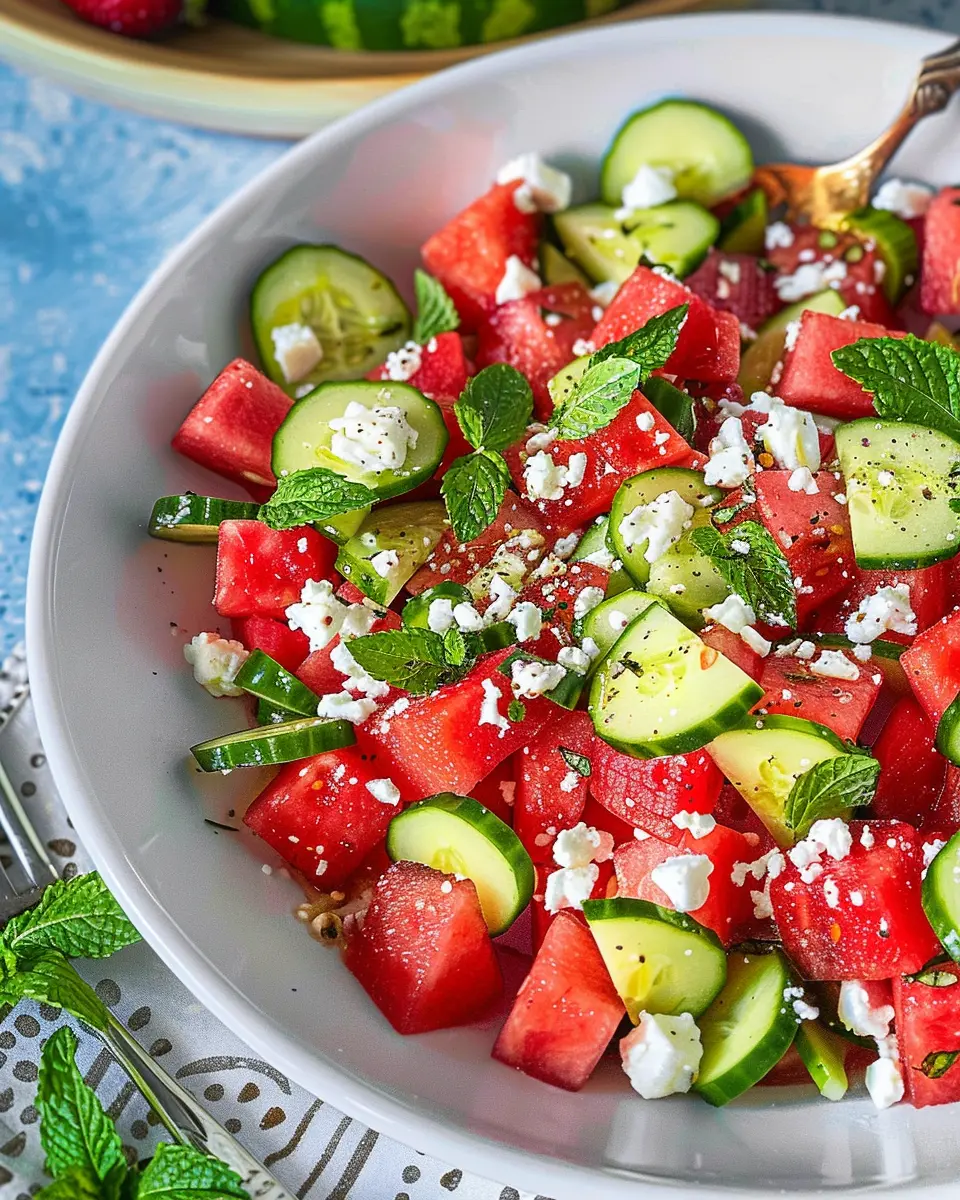 Watermelon Salad with Feta: Refreshing Delight with Cucumber and Mint
