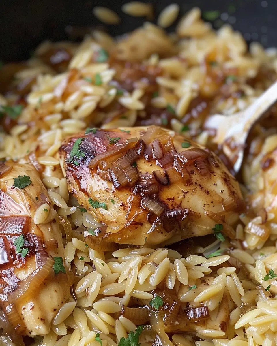 French Onion Chicken and Orzo: Indulgent Comfort Food Delight